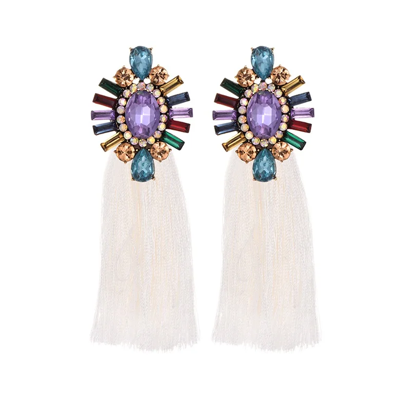 22 Colors Blue Long Tassel Earrings For Women Vintage Crystal Drop Earrings For Wedding Fashion Statement Jewelry - Окраска металла: purple white