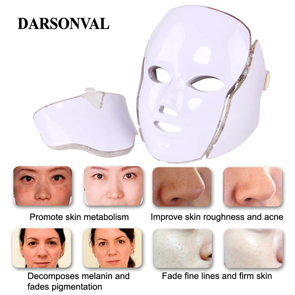  Darsonval 7 Colors Led Face Neck Mask Facial PDT Led Light Therapy Photon Phototherapy Device White - 33053635093