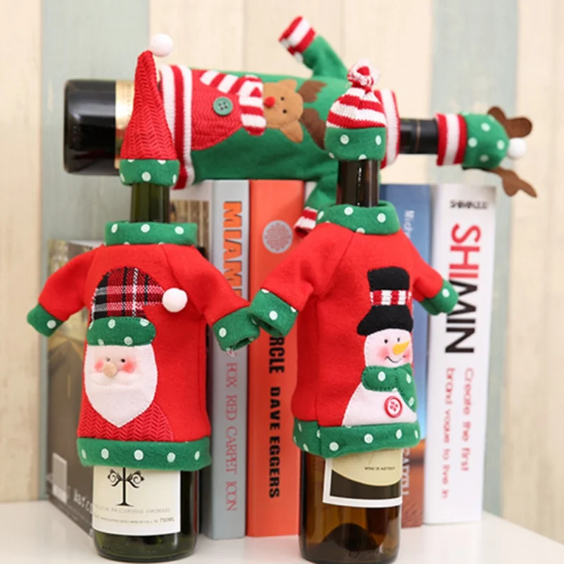 

Christmas Decorations Home Knitting Pine Tree Bottle Sets Champagne Red Wine Bags Supplies