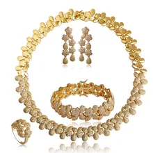 Blucome Micro Paved Zircon Star Tears Jewelry Sets For Women Wedding Gold color Necklace Bracelet Earring Rings Set Bijuterias
