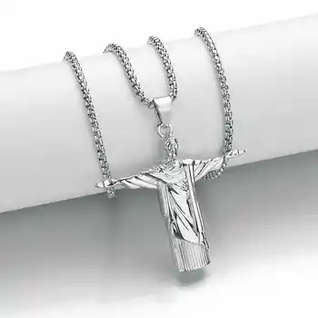 

Religious Retro The Christ Statue Of Rio De Janeiro Pendant Necklace Personality Male Jewelry Sweater Chain Hotsale Charm DB3029
