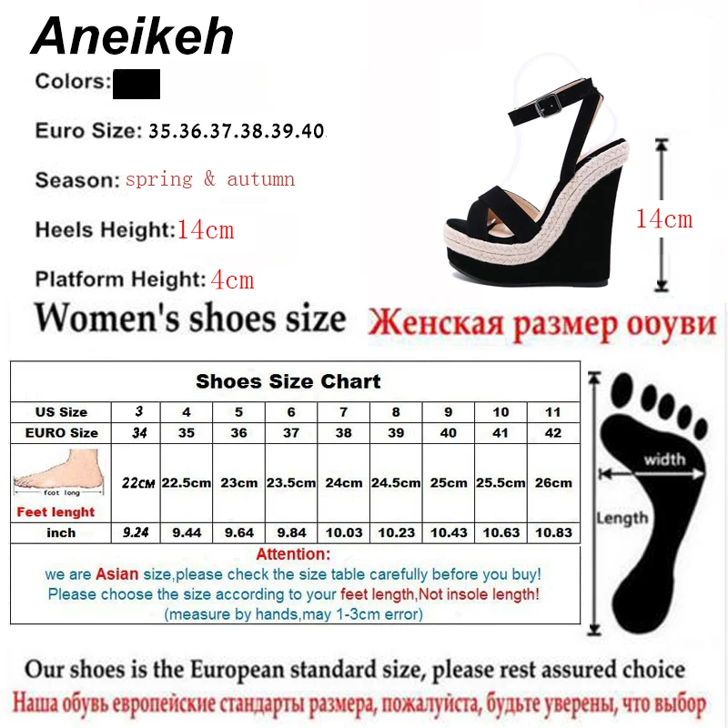 Женские босоножки из флока Aneikeh черные свадебные туфли лодочки на танкетке с