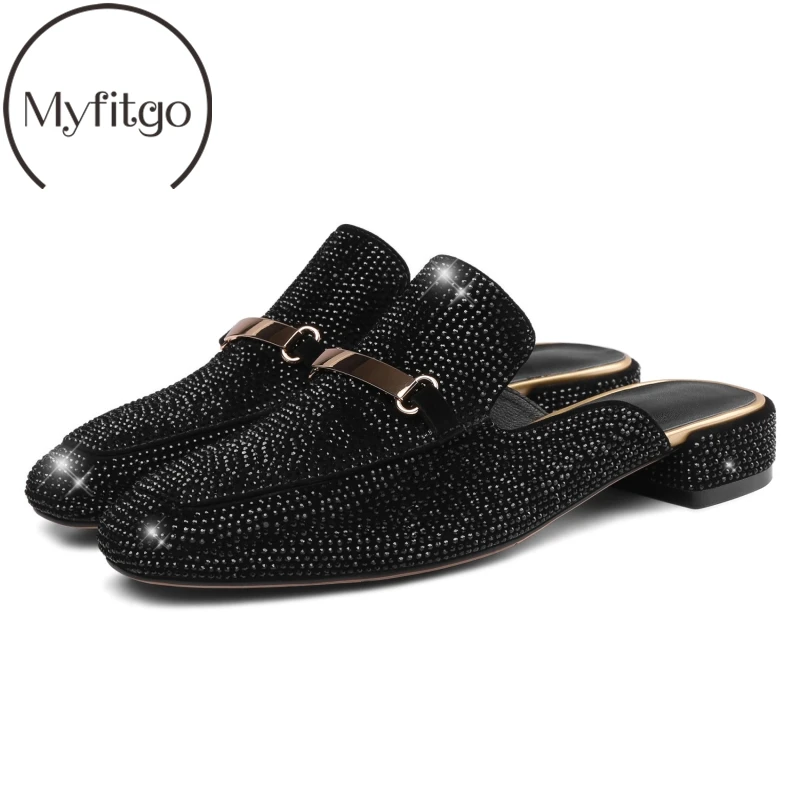 

Myfitgo Blingbling Crystal Women Slippers Shiny Rhinestone Slides on Ladies Casual Shoes Low Heels Spring Mules Shoes Summer New