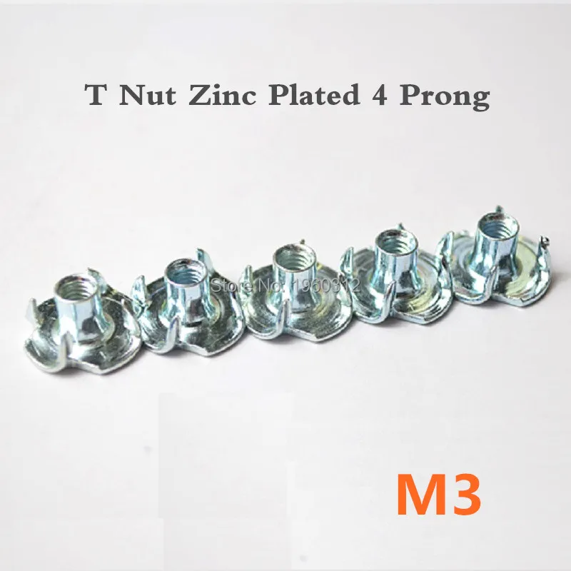100Pcs T Nut M3 Zinc Plated Carbon Steel 4 Prong Tee Nut in Nuts from