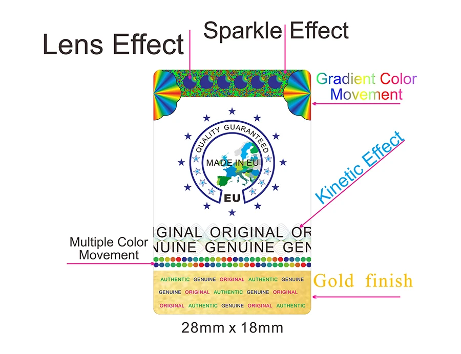 Дизайн, 28x18 мм, сделано в ЕС, гарантированное качество, оригинальная голограмма, наклейка с золотой отделкой, фирменная посылка