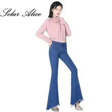 Новинка, осенние женские расклешенные джинсы, цветные, средняя талия, цвет черный, широкие брюки, большие брюки-клеш, размер 26-32