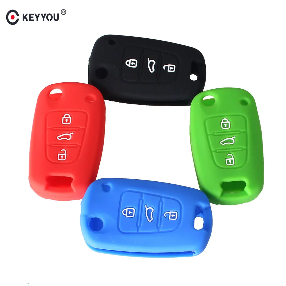 

KEYYOU 3 Buttons Car-Styling Silicone Car Key Cover Case For Hyundai i20 i30 i35 iX20 iX35 Solaris Verna
