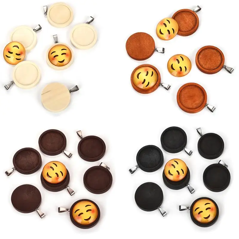 

25 30mm Round Blank Wood Cabochon Time Gem Jewelry Charms Base Tray Setting For DIY Pendant Necklace Jewelry Making Findings