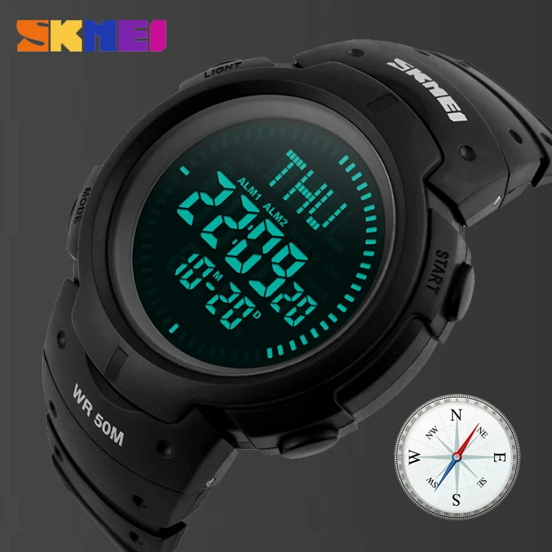 SKMEI Men Sports Watches World Time Countdown Hiking Watch 3 Alarm
