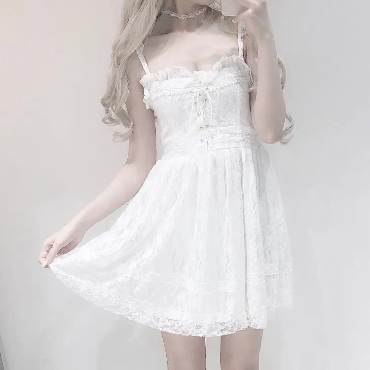 

Japan Women Lolita Style Party Mini Dress Solid Cute Kawaii Ruffles Girl Dress