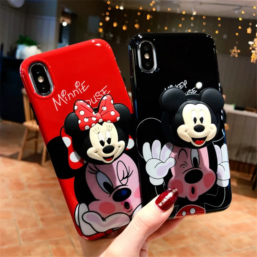 

3D Cute Cartoon Mickey Minnie Case For iPhone X 8 8plus Cases Grip Holder Phone Cases For iPhone 7 6s 6 Plus Cover Coque Fundas