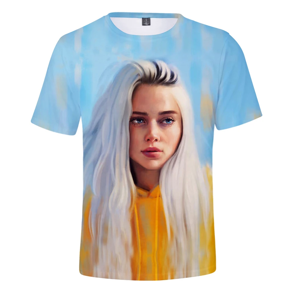 Billie Eilish, новинка, 3D футболка, для мужчин, летняя мода, хип-хоп, Harajuku, повседневная одежда, Billie Eilish, 3D, для девочек, желтая футболка