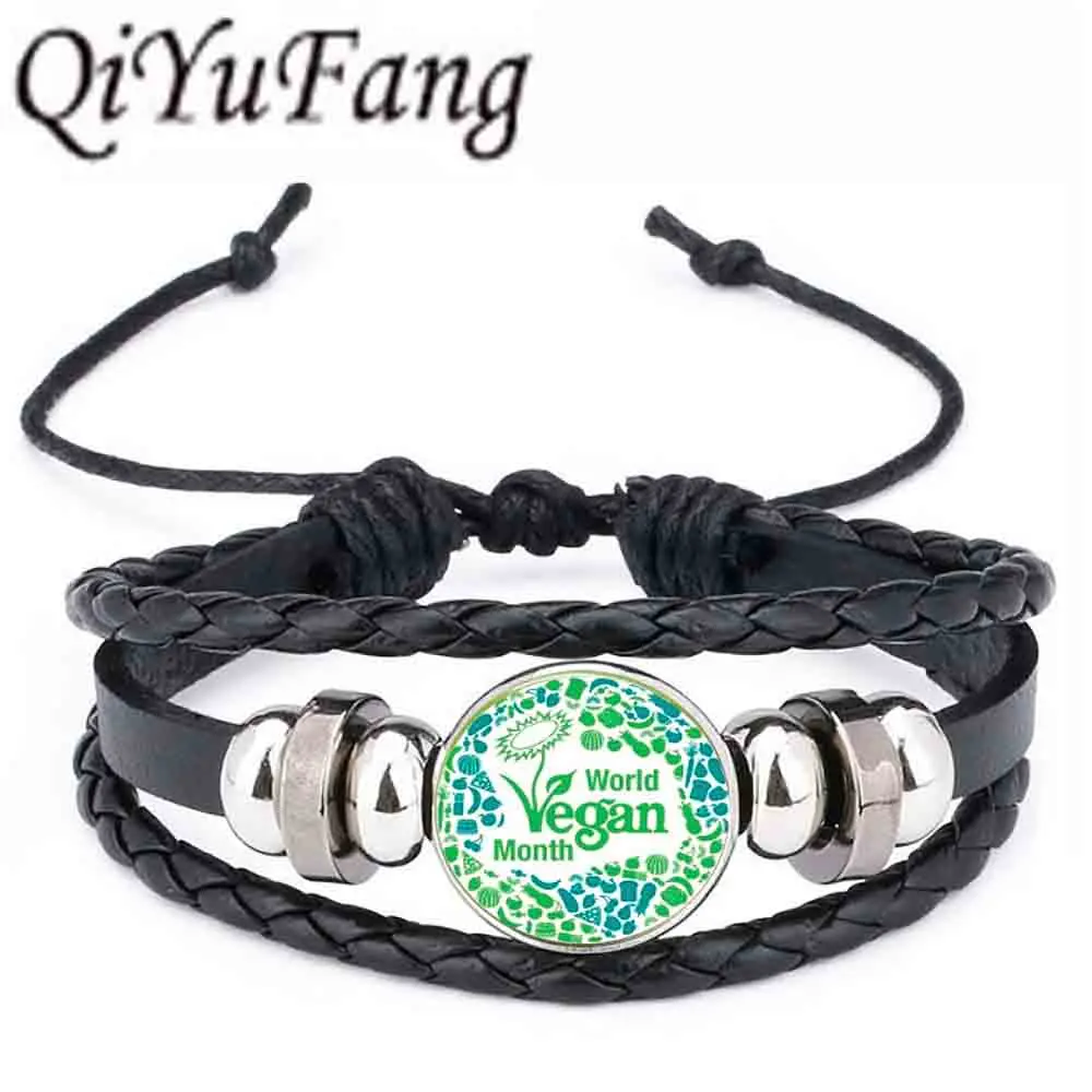 QiYuFang веганская диета кожаный браслет вегетарианская диета go органические ювелирные изделия черный многослойный очаровательный браслет для женщин и мужчин 1 шт./лот