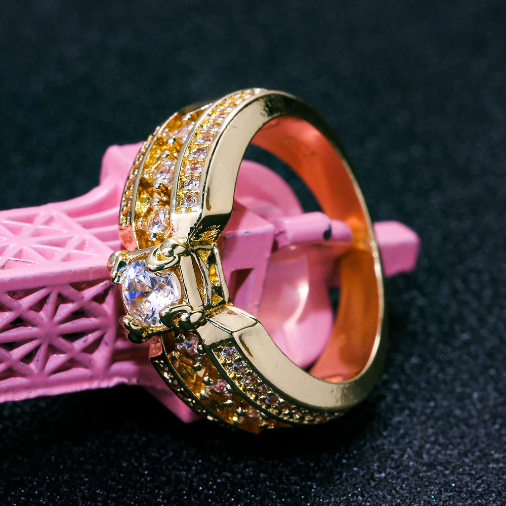 Huitan Золото Цвет выдалбливают дизайн для женщин панк кольцо свадебные аксессуары украшения камень зубец установка кольца