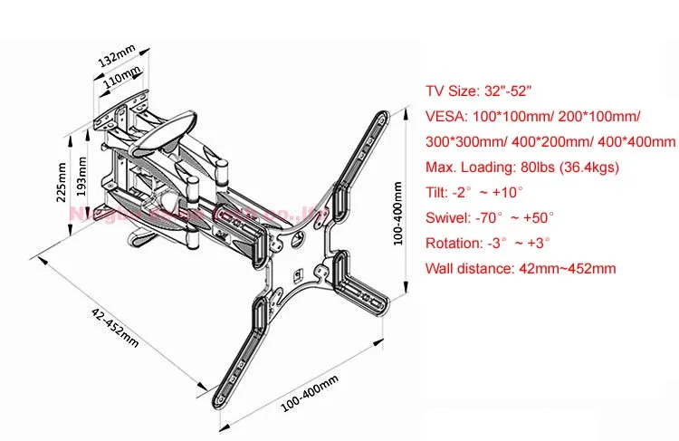 NB P5 3"-52" 4" 50" 6 arm VESA400X400 200X200 выдвижной полный движения ЖК-телевизор крепление настенный Подвижный кронштейн ТВ подъемный механизм