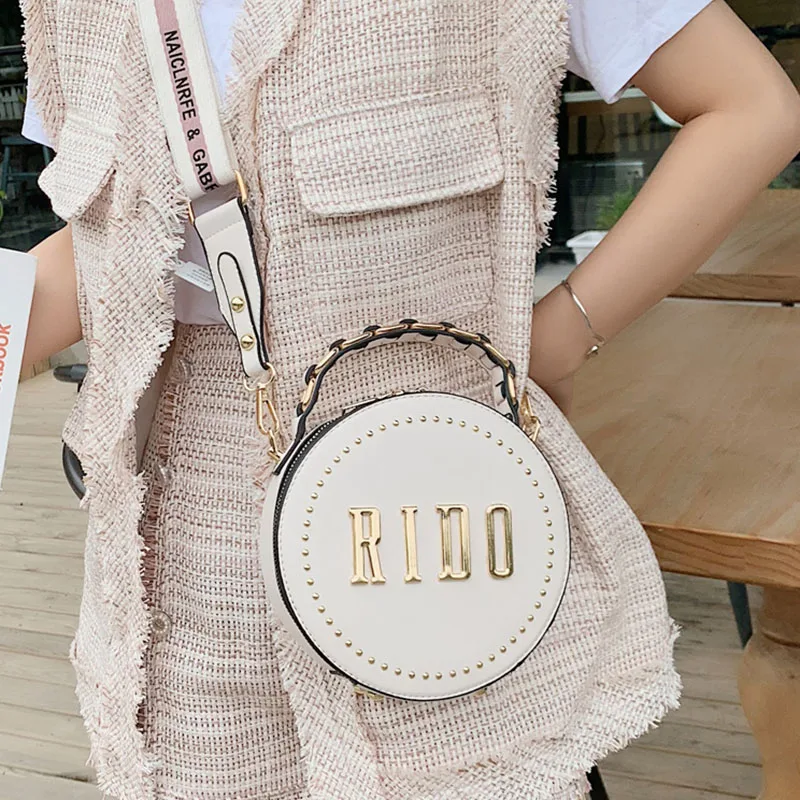 ETAILL дизайнерская модная женская круглая сумка с металлическими буквами широким