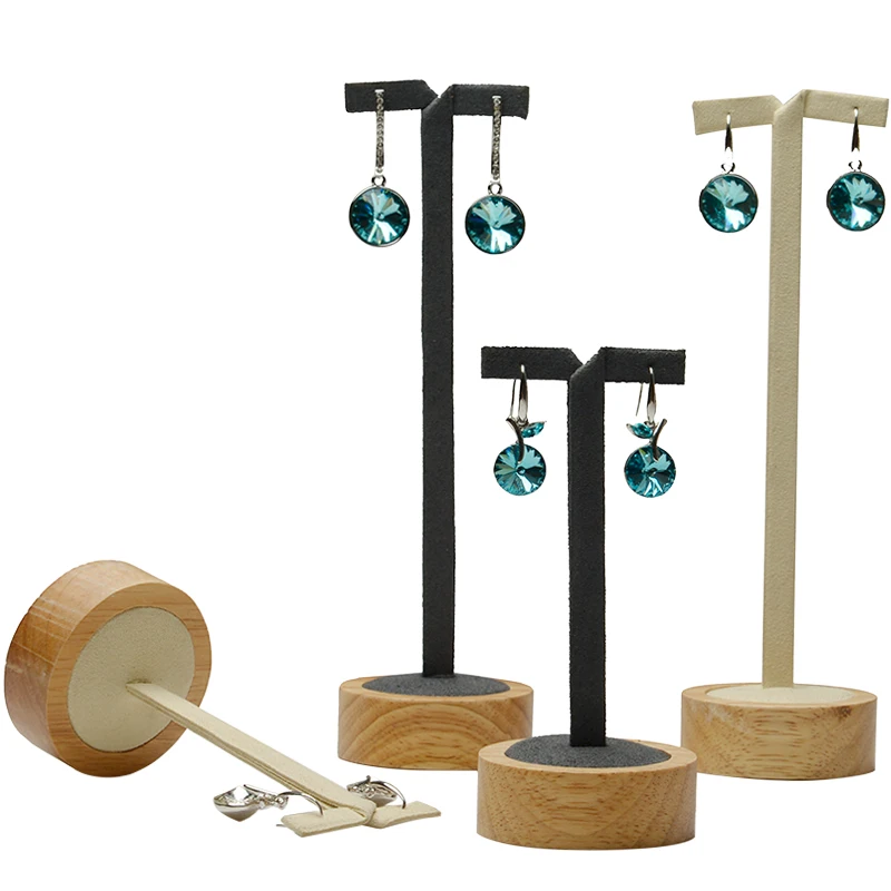FANXI 2 Pieces /Set Solid Wood Earring Display Stand Round Bottom Ear Nail Earring Holder Shelf for Jewelry Organizer Exhibition