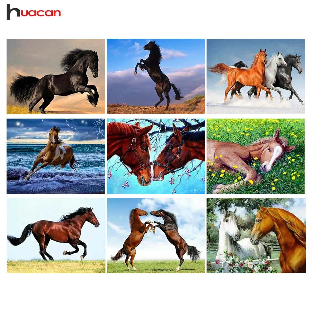 

Huacan Diamond Embroidery Horse Resin Square Drill 5D Diamond Painting Cross Stitch Animal Mosaic Needlework Kits