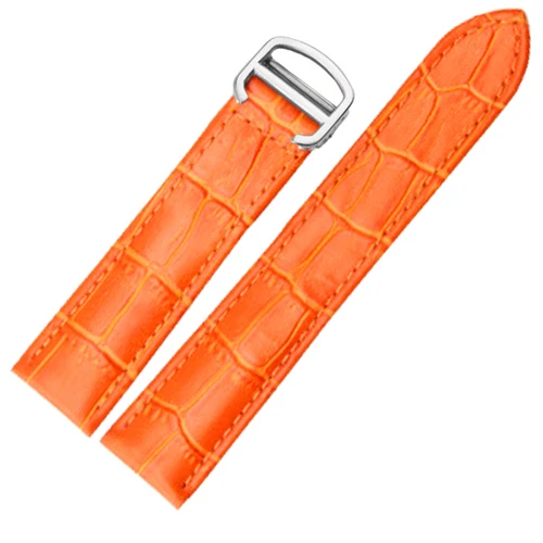 PEIYI ремешок для часов из натуральной кожи ремешок для часов 18 мм/20 мм/22 мм браслет для Для мужчин/Женская заменить ремешки для Cartier Tank Solo - Цвет ремешка: Orange Silver