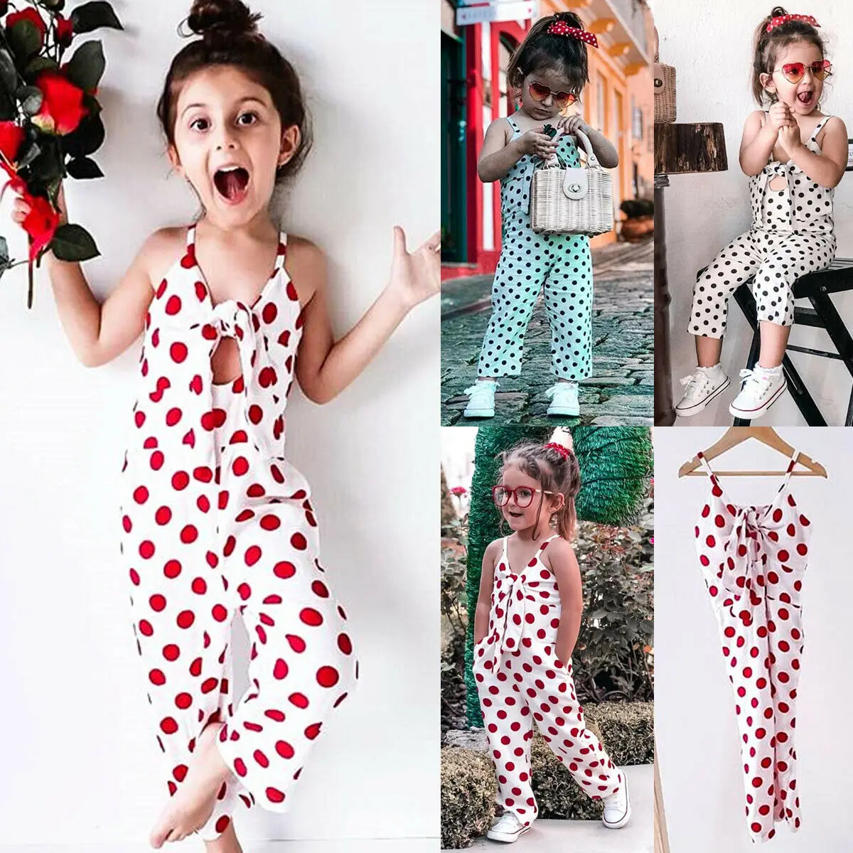 

2019 Baby Summer Clothing 1-4Y Toddler Kids Baby Girl Fashion Polka Dot Romper Sleeveless Bow Belt Harem Pants Jumpsuit Outfit