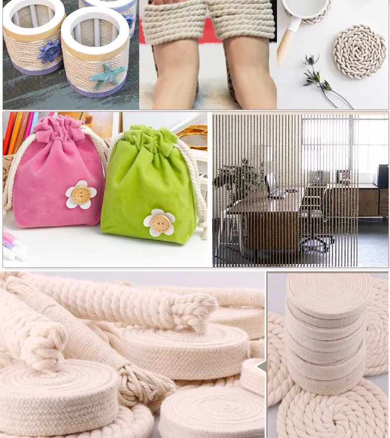 5yd/lot high strength natural color 3ply round flat Rope 100% cotton Cords for home handmade garment accessories Craft Projects 43 S006_09