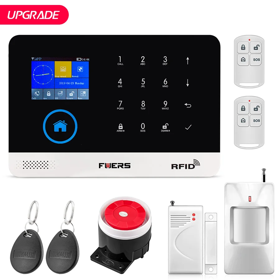 FUERS Upgrade PG103 wifi gprs gsm домашняя охранная сигнализация приложение управление сирена дым PIR детектор движения Клавиатура RFID DIY Набор - Цвет: Kit1