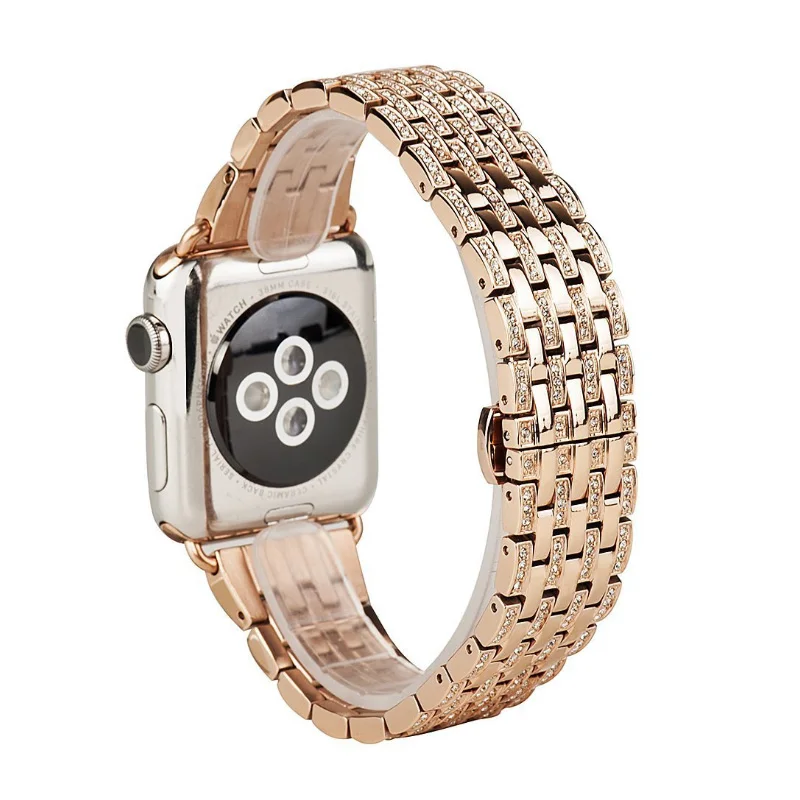 

Luxury Rose Gold Watch Strap for iWatch 4/3 Women Watchbands Seven-row Chain Diamond 38mm 42mm for Apple Watch