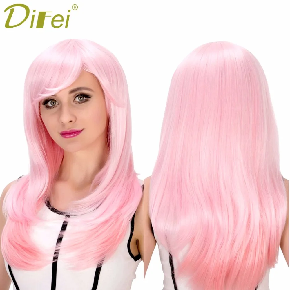 DIFEI Long Straight Anime Fashion Women's Synthetic Pink Cosplay Wig