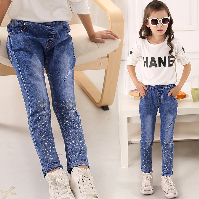 Pantalones vaqueros informales con estrellas para niños, Jeans desgastados para Niñas Grandes de 5 a 10 años, novedad, primavera 2019|kids denim pants|jeans pants for girlskids jeans pants - AliExpress