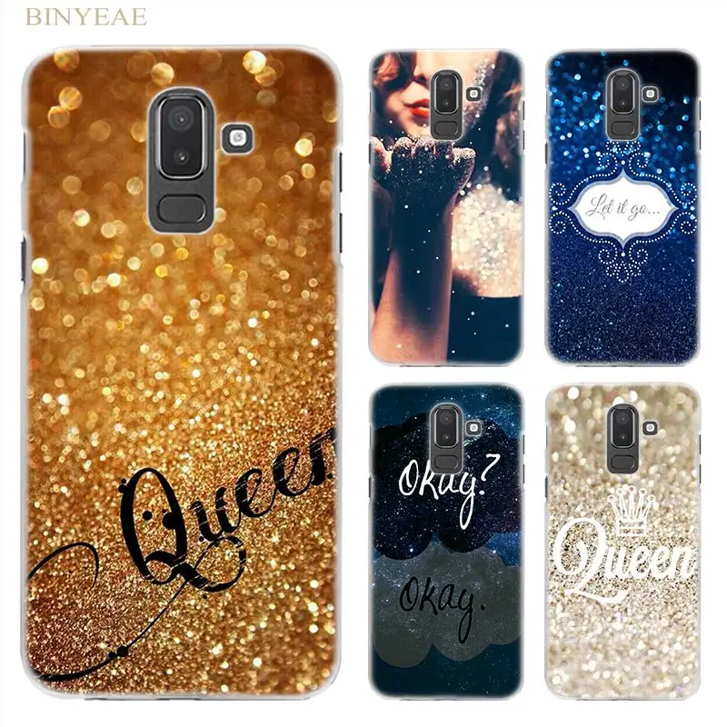 

Case for Samsung Galaxy A6 A8 Plus A7 2018 J4 J6 J8 Plus 2018 Hard Clear Phone Coque Cover Shell Pink Glitter Gold Just Print