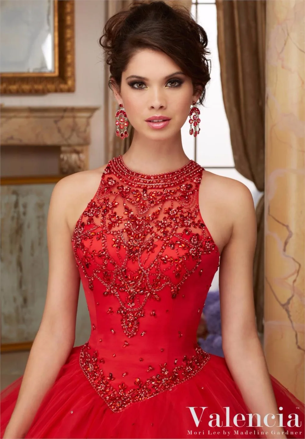 Navy Blue Red Quinceanera Dresses High Neck with Beaded Masquerade Ball Gowns Sweet 16 Dress Vestidos De 15 Anos