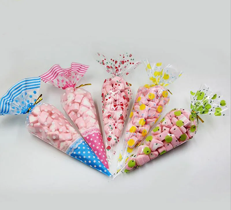 Us 72 01 5 Off Thick Triangular Candy Popcorn Bag Sweet Birthday Party Gift Clear Favor Cookies For Biscuits Snack Baking Package In