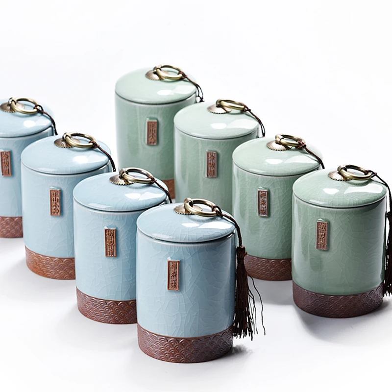 

Small Tea Jar Caddy Ceramic Seal Tea Storage Chest Coffee Candy Storage Box Kitchen Food Canister Kung Fu Tea Set Portable Tank
