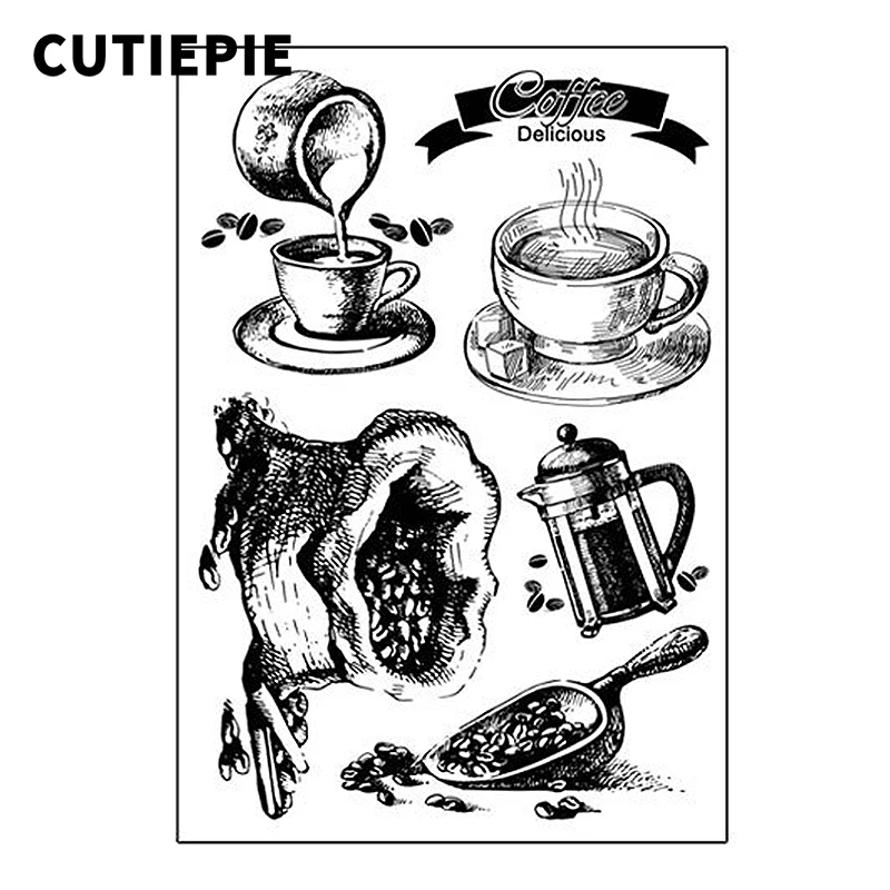 

Homemade Delicious Coffee Transparent Clear Stamps for Scrapbooking DIY Silicone Seals Photo Album Paper Card Making Decor Craft