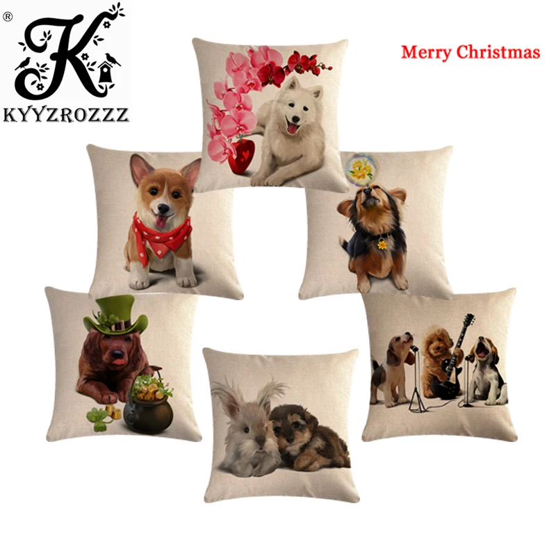 

Pug Dog Bulldog Pattern Cotton Linen Throw Christmas Hat Keji Dog Pillow Cushion Cover Car Home Sofa Bed Decorative