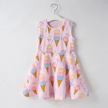 Летняя коллекция года; короткое платье без рукавов с принтом «мороженое» для маленьких девочек; платья-майки; платье принцессы; vestido infantil