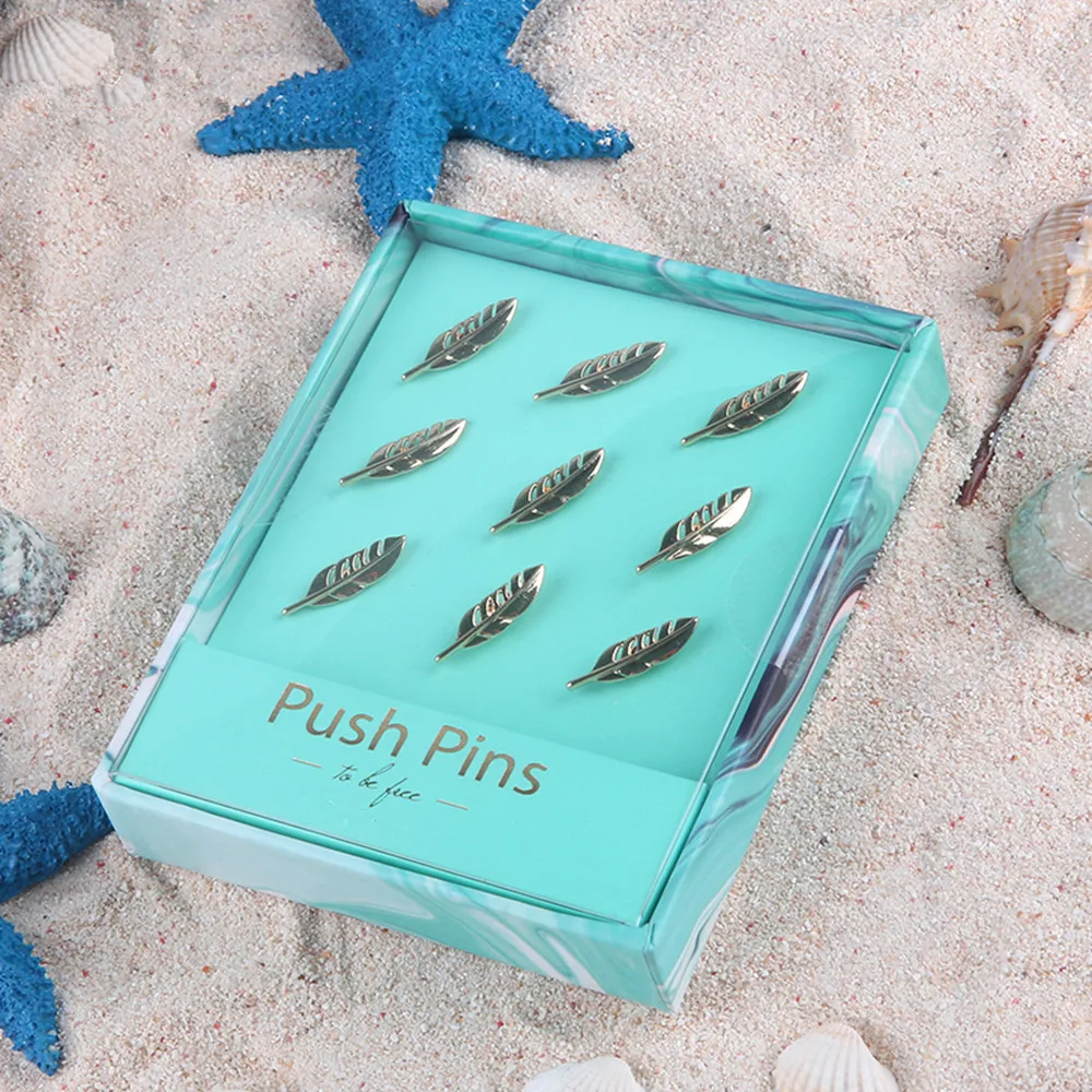 light blue push pins gold feather pins set