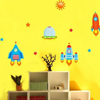 

Space Ship Rocket UFO Alien Children Wall Stickers Kids Bedroom Decor Art Decal