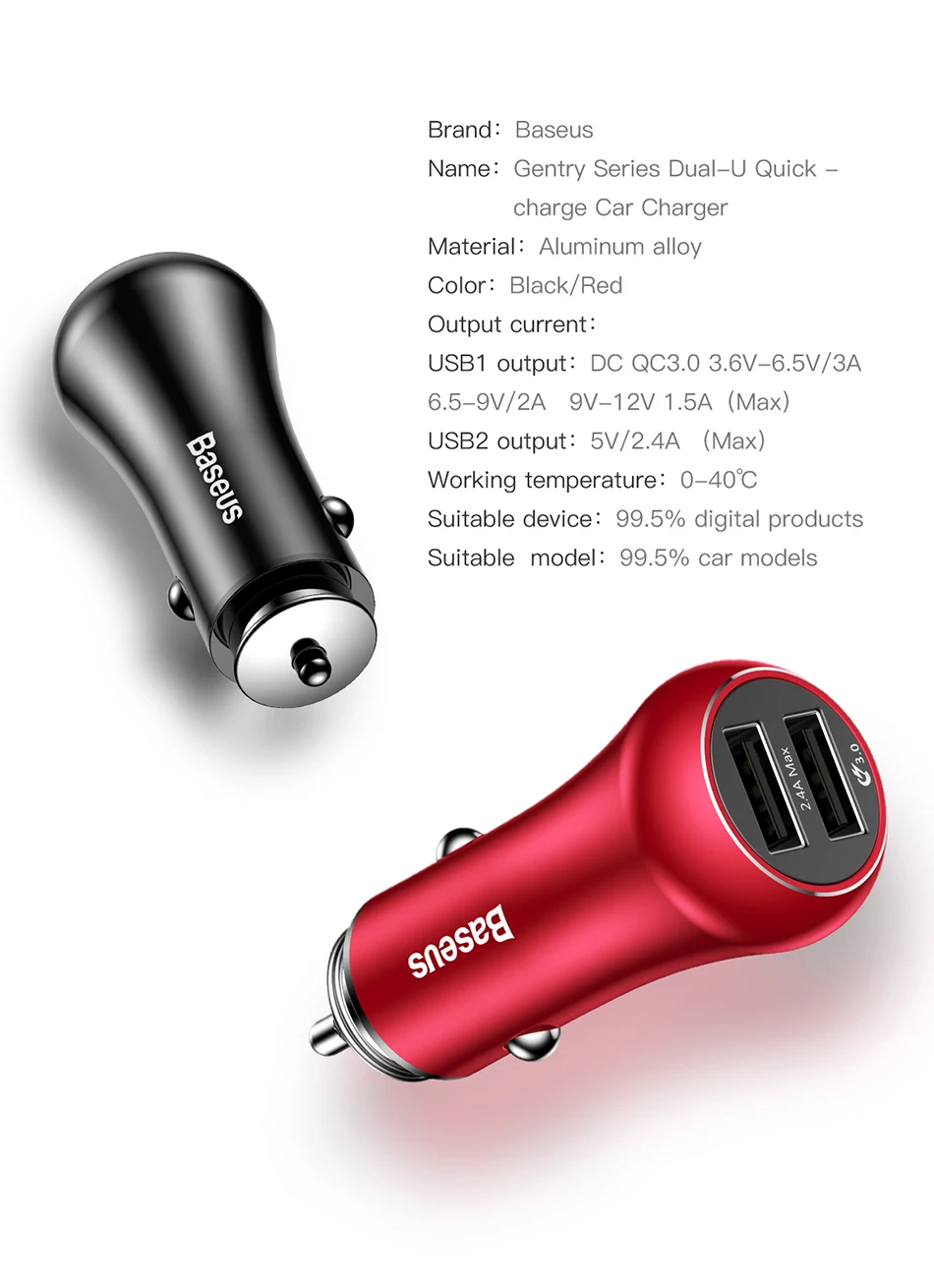 Baseus Quick Charge 3,0 USB Автомобильное зарядное устройство QC QC3.0 Turbo Быстрая зарядка двойное автомобильное USB зарядное устройство для iPhone Xs X Xiaomi Mi мобильного телефона