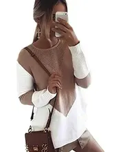 2019 spring and autumn casual loose o-neck woman sweater color block long sleeve pullover cute knit female sweater color block mixed knit pullover sweater