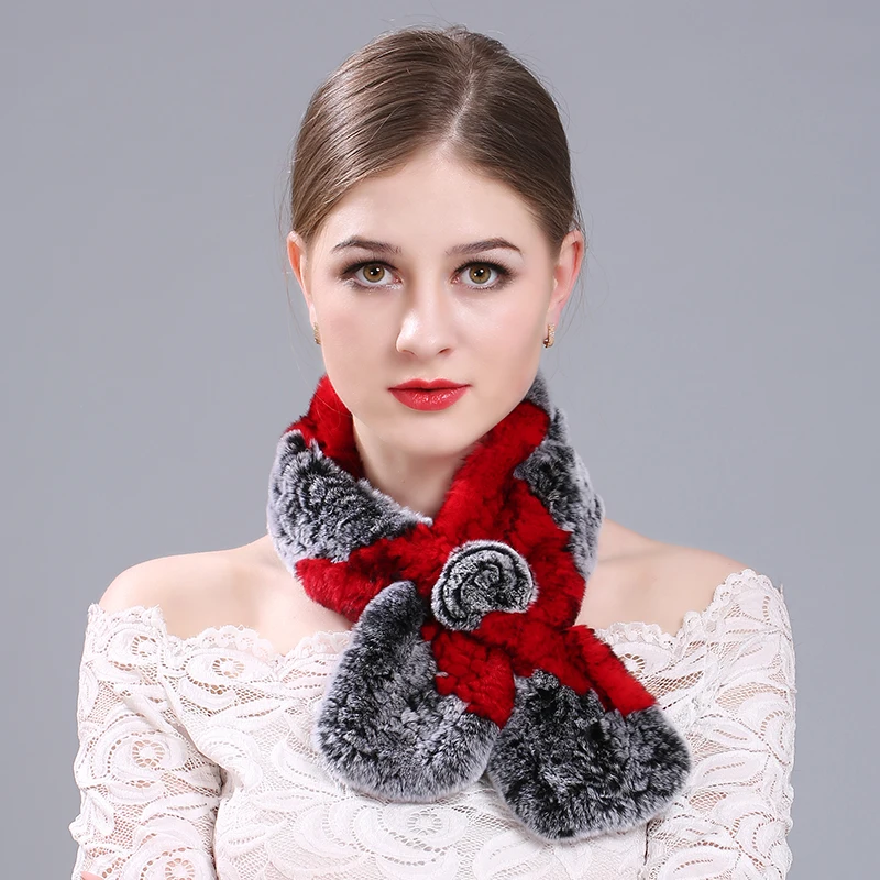 Women Real Fur Scarves Knitted Rex Rabbit Fur Fashion Luxury Brand New