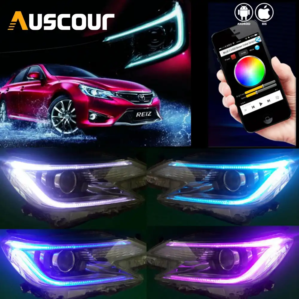 2 個の Rgb Drl 日 Runing てトヨタレイツのためのヘッドライト新マーク X Bluetooth アプリ Led ヘッドライトバイキセノンヘッドランプ車のスタイリング カーライトアクセサリー Aliexpress