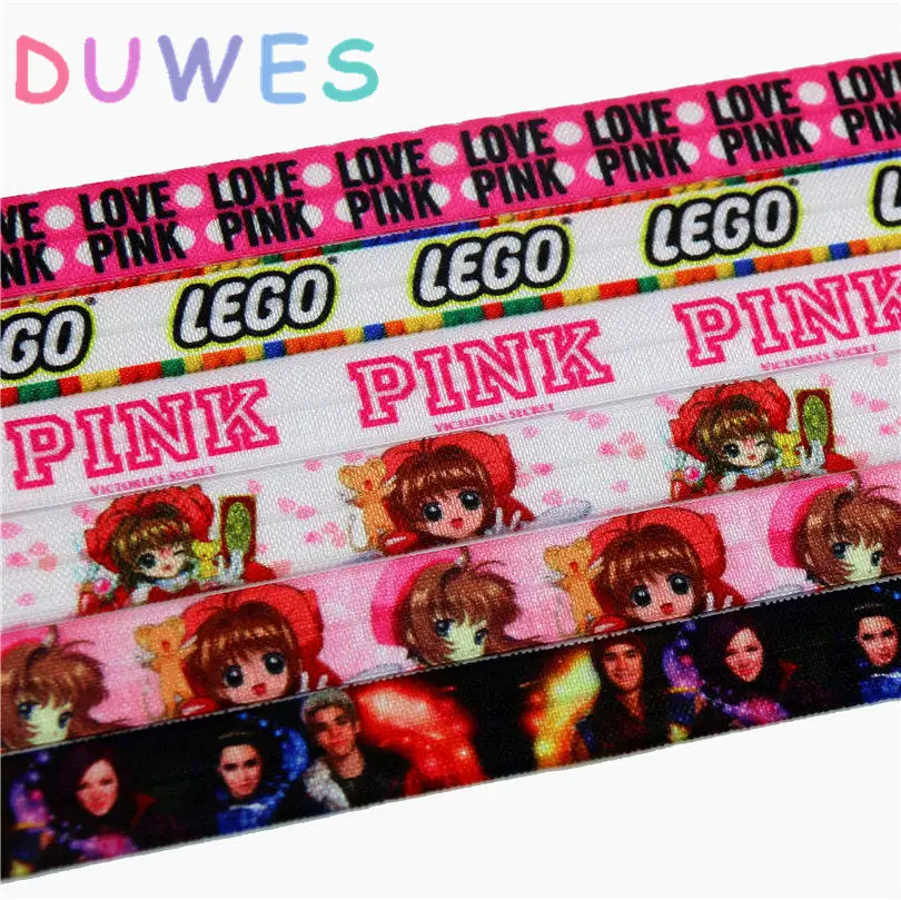 

DUWES 5/8'' Free shipping printed Fold Elastic FOE headband headwear hairband DIY decoration D730