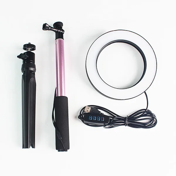 Кольцевая лампа для фотостудии светодиодный кольцевой светильник для камеры с регулируемой яркостью для телефона видео Лампа с штативом селфи палка заполняющий свет для отбеливания кожи - Цвет: Розовый