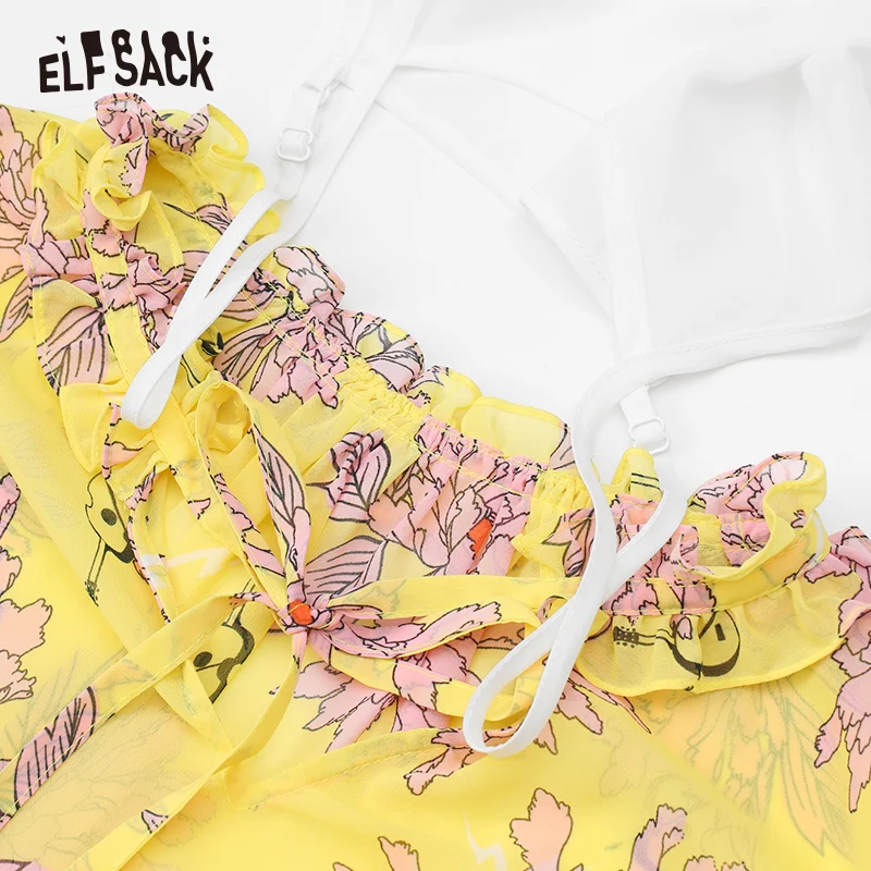  ELFSACK Vintage Floral Print Women Blouses Fashion Ruffles Butterfly Sleeve Female Shirts 2019 Summ