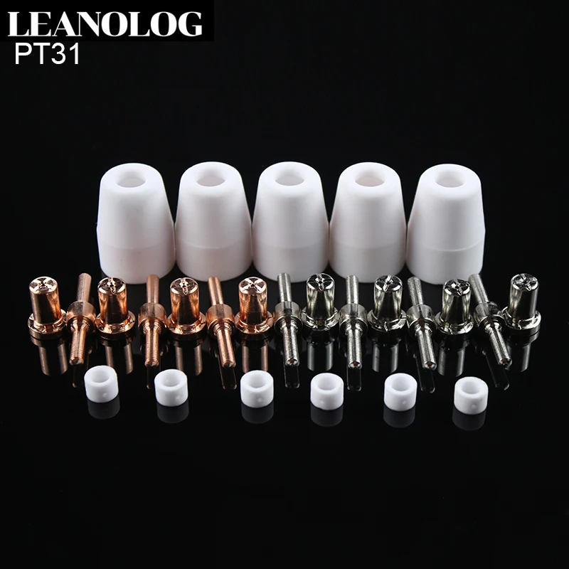 

40 Pcs Cutter Consumables Extended Ni Tips Electrode Gas Ring and Porcelain Shiled Cups for Inverter Plasma Cutter Torch PT31