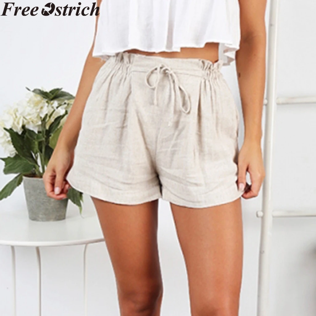 

Summer women drawstring thin shorts loose high waist linen hot shorts plus size ladies fashion running fitness workout shorts