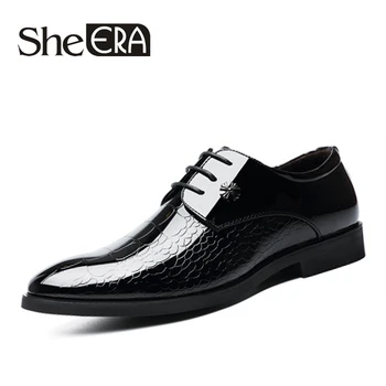 

She ERA 2018 New Arrival Men Business Dressing Buckle Single Shoes Large Size Casual Shoes England Lace Plaid Glossy Shoes Men