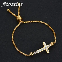 Atoztide очаровательный 1 ряд круглый крест кристалл браслеты для женщин Регулируемый CZ камень золото серебро веревка браслет бусины браслет подарок