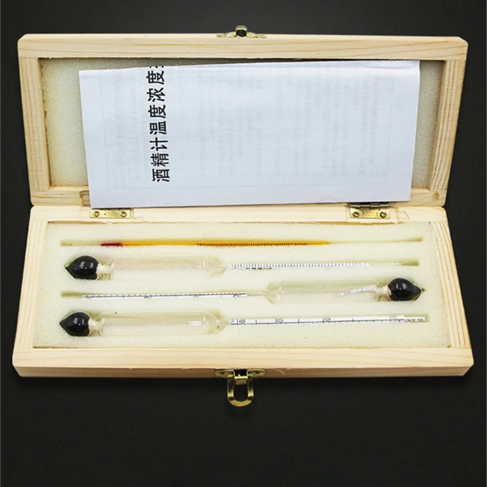 

Professional Measure 0-100% Alcohol Content 3 Pieces Hydrometer Tester Thermometer Set Wine Measuring Instrument